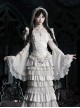 Bionic Figure Series Exquisite Elegant Silver Lace Stand Up Collar Cross Heart Retro Puff Sleeves Binding Band Design Gothic Lolita Long-Sleeved Top
