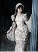 Bionic Figure Series Exquisite Elegant Silver Lace Stand Up Collar Cross Heart Retro Puff Sleeves Binding Band Design Gothic Lolita Long-Sleeved Top