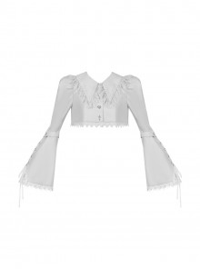 Bionic Figure Series Silver Small Pointed Collar Elegant Flared Sleeves Delicate Lace Heart Button Gothic Lolita Long-Sleeved Short Coat