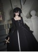 Crow Night Cry Series Dark Retro Cross Castle Print Embroidered Lace Gothic Lolita Long-Sleeved Dress Mock Collar Necklace Black Headband Set