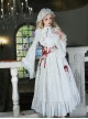 Cross Figure Series White Lace Stand Collar Ruffle Cross Red Imitation Bloodstain Embroidery Gothic Lolita Long Sleeve Dress Waist Seal Bib Set
