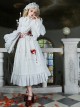 Cross Figure Series White Lace Stand Collar Ruffle Cross Red Imitation Bloodstain Embroidery Gothic Lolita Long Sleeve Dress Waist Seal Bib Set