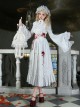 Cross Figure Series White Lace Stand Collar Ruffle Cross Red Imitation Bloodstain Embroidery Gothic Lolita Long Sleeve Dress Waist Seal Bib Set