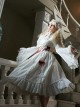 Cross Figure Series White Lace Stand Collar Ruffle Cross Red Imitation Bloodstain Embroidery Gothic Lolita Long Sleeve Dress Waist Seal Bib Set