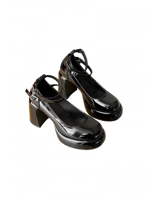 Elegant French Retro Style Exquisite Thick Sole Block Heel Sweet Lolita Mary Jane High Heel Shoes