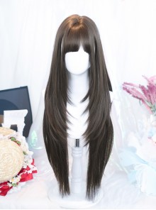 Smoky Willow Series Cold Brown Simple Gentle Layered Bangs Full Head Wig Long Straight Classic Lolita Wig