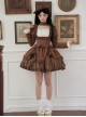 Oak Tribute Series Brown Plaid Square Neck White Lace Classic Lolita Long-Sleeved Short Dress Choker Hat Bowknot Set