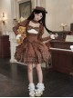 Oak Tribute Series Brown Plaid Square Neck White Lace Classic Lolita Long-Sleeved Short Dress Choker Hat Bowknot Set
