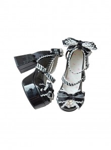 Fallen Cherry Dream Series Exquisite Bowknot Lace Cute Stripes Heart Diamond Pearl Decoration Sweet Lolita High Heel Leather Shoes