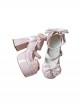 Fallen Cherry Dream Series Exquisite Bowknot Lace Cute Stripes Heart Diamond Pearl Decoration Sweet Lolita High Heel Leather Shoes