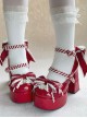 Fallen Cherry Dream Series Exquisite Bowknot Lace Cute Stripes Heart Diamond Pearl Decoration Sweet Lolita High Heel Leather Shoes