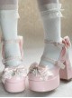 Fallen Cherry Dream Series Exquisite Bowknot Lace Cute Stripes Heart Diamond Pearl Decoration Sweet Lolita High Heel Leather Shoes