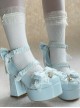 Fallen Cherry Dream Series Exquisite Bowknot Lace Cute Stripes Heart Diamond Pearl Decoration Sweet Lolita High Heel Leather Shoes