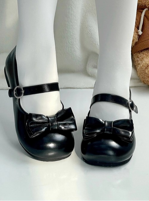 Small Round Cake Series Cute Girl Daily Elegant Versatile Bowknot Sweet Lolita Round Toe Flat Shoes