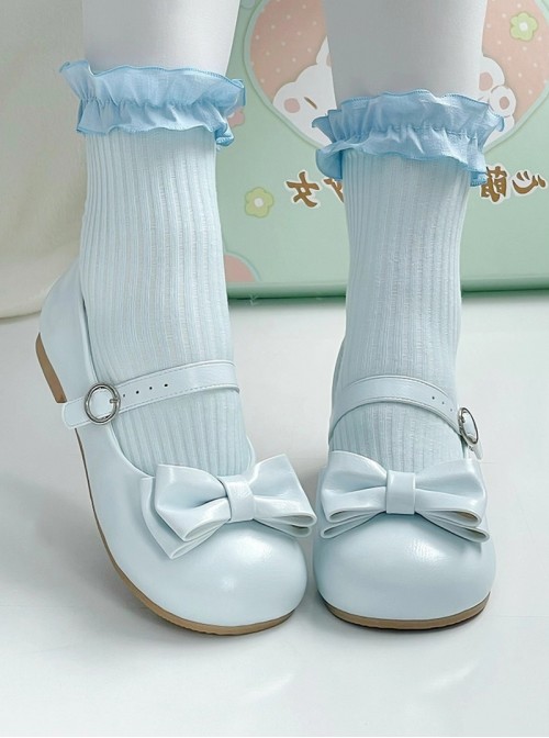 Small Round Cake Series Cute Girl Daily Elegant Versatile Bowknot Sweet Lolita Round Toe Flat Shoes