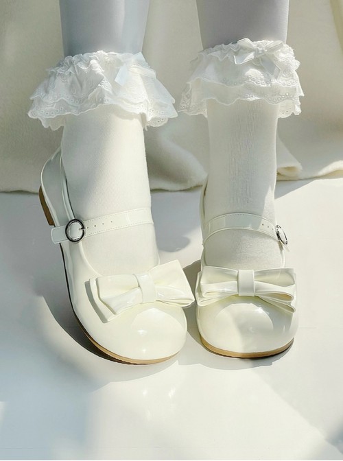 Small Round Cake Series Cute Girl Daily Elegant Versatile Bowknot Sweet Lolita Round Toe Flat Shoes