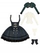 Berlin Souvenir Series Elegant Blue Green Plaid Button Lace Ruffle Decoration School Lolita Sleeveless Dress Shirt Short Coat Bowknot Tie Set