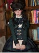 Berlin Souvenir Series Elegant Blue Green Plaid Button Lace Ruffle Decoration School Lolita Sleeveless Dress Shirt Short Coat Bowknot Tie Set