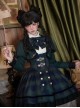 Berlin Souvenir Series Elegant Blue Green Plaid Button Lace Ruffle Decoration School Lolita Sleeveless Dress Shirt Short Coat Bowknot Tie Set