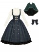 Berlin Souvenir Series Retro Blue Green Plaid Elegant Button Gold Trim Preppy School Lolita Sleeveless Dress Shirt Cape Bowknot Tie Set
