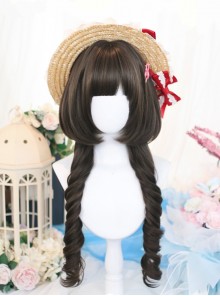 Sweet Series Dark Brown Bangs Jellyfish Head Full Head Set Double Ponytail Big Wave Sweet Lolita Wig