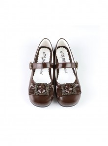 Cocoa Frame Series Elegant Retro Metal Buckle Bowknot Decoration Round Toe Classic Lolita Flats Shoes