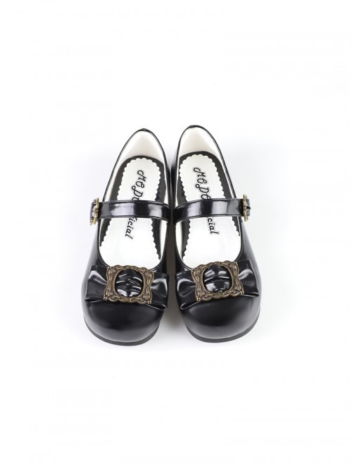 Cocoa Frame Series Elegant Retro Metal Buckle Bowknot Decoration Round Toe Classic Lolita Flats Shoes