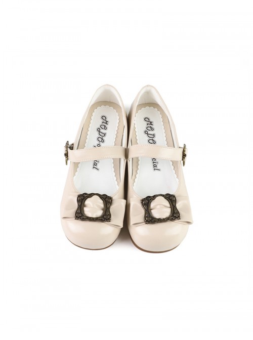 Cocoa Frame Series Elegant Retro Metal Buckle Bowknot Decoration Round Toe Classic Lolita Flats Shoes