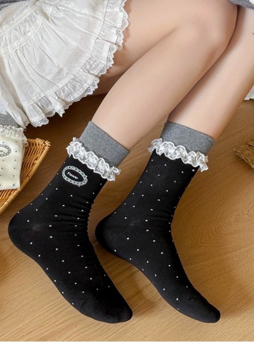 Daily Fresh Cute Polka Dot Lace Ballet Style Sweet Lolita Mid-Tube Socks