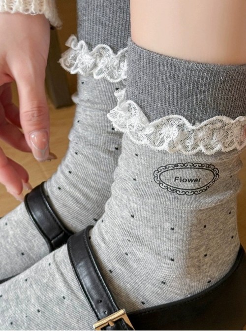 Daily Fresh Cute Polka Dot Lace Ballet Style Sweet Lolita Mid-Tube Socks