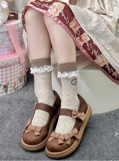 Daily Fresh Cute Polka Dot Lace Ballet Style Sweet Lolita Mid-Tube Socks