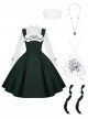 Abyss Clinic Series Dark Green Lace Stand Up Collar Gothic Lolita Sleeveless Dress Apron Tentacle Decorated Nurse Cap Necklace Shirt Set