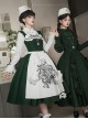 Abyss Clinic Series Dark Green Lace Stand Up Collar Gothic Lolita Sleeveless Dress Apron Tentacle Decorated Nurse Cap Necklace Shirt Set