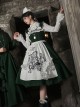 Abyss Clinic Series Dark Green Lace Stand Up Collar Gothic Lolita Sleeveless Dress Apron Tentacle Decorated Nurse Cap Necklace Shirt Set