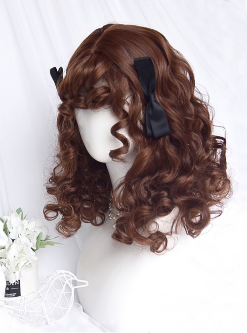 Cheese Bear Series Caramel Brown Cute Doll Sense Curly Bangs Sweet Lolita Fluffy Doll Short Curly Wig