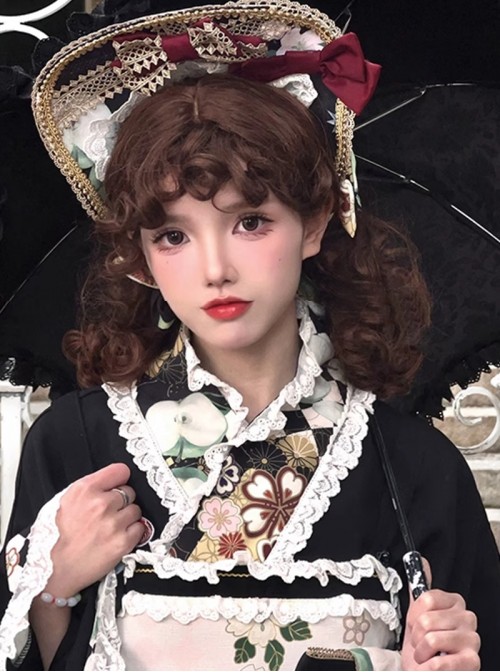 Cheese Bear Series Caramel Brown Cute Doll Sense Curly Bangs Sweet Lolita Fluffy Doll Short Curly Wig