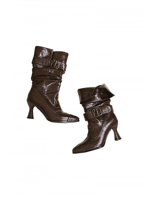 Paris Old Dream Series Retro Elegant Metal Buckle Decoration Pointed Toe Classic Lolita Pleated Stiletto Boots