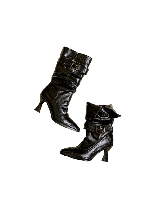 Paris Old Dream Series Retro Elegant Metal Buckle Decoration Pointed Toe Classic Lolita Pleated Stiletto Boots