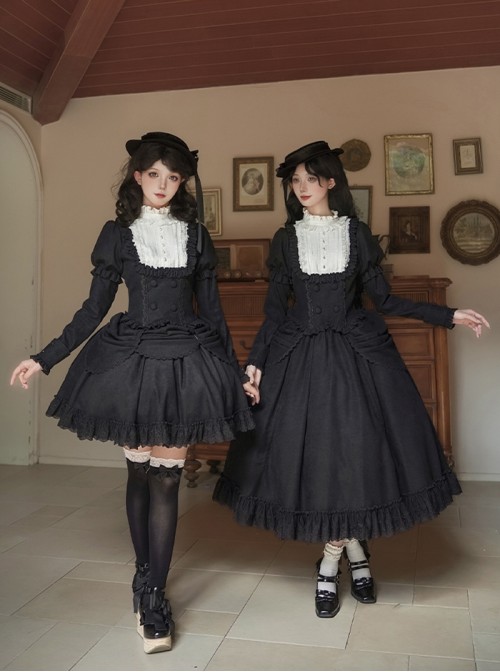 Fog City Jet Lag Series Elegant Lace Stand Collar Pearl Retro Puff Juliet Sleeves Covered Fabric Buttons Ruffle Classic Lolita Long Sleeve Top