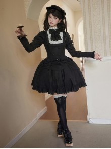 Fog City Jet Lag Series Black Elegant Simple Multi-Layered Lace Curtain Style Ruffle Hem Classic Lolita Skirt