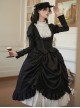 Fog City Jet Lag Series Elegant Black Simple Multi-Layer Lace White Contrast Color Ruffle Pull Up Hem Classic Lolita Long Skirt