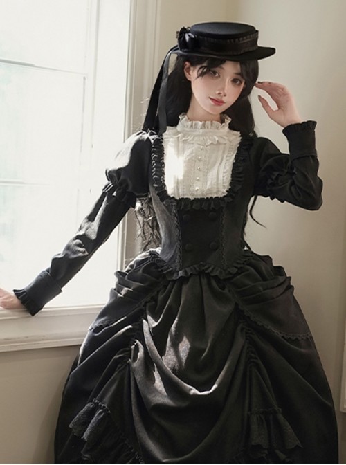 Fog City Jet Lag Series Black Retro Elegant Exquisite Lace Bowknot Rose Ribbon Lace Binding Band Classic Lolita Flat Hat