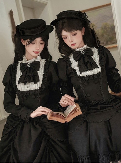 Fog City Jet Lag Series Black Retro Elegant Exquisite Lace Bowknot Rose Ribbon Lace Binding Band Classic Lolita Flat Hat