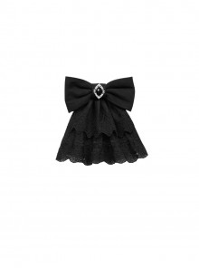 Fog City Jet Lag Series Exquisite Elegant Black Lace Decoration Gorgeous Diamonds Gemstones Classic Lolita Gentleman Bowknot Collar