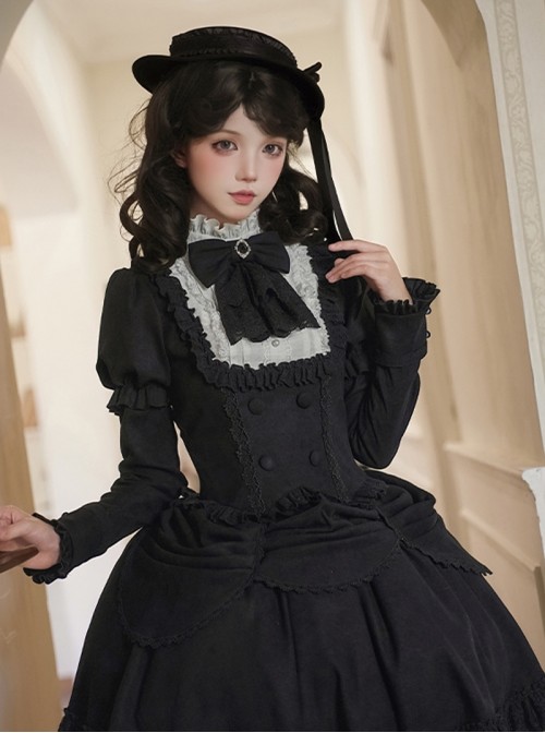 Fog City Jet Lag Series Exquisite Elegant Black Lace Decoration Gorgeous Diamonds Gemstones Classic Lolita Gentleman Bowknot Collar
