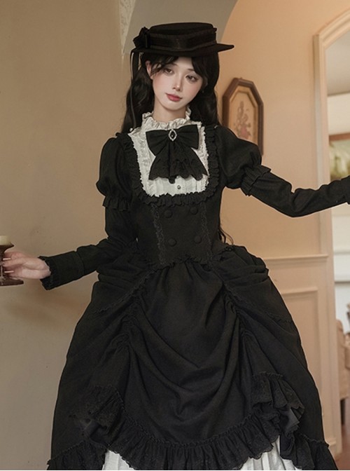 Fog City Jet Lag Series Exquisite Elegant Black Lace Decoration Gorgeous Diamonds Gemstones Classic Lolita Gentleman Bowknot Collar