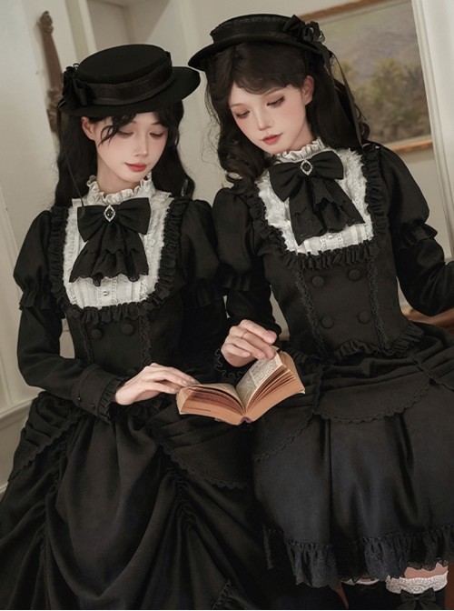 Fog City Jet Lag Series Exquisite Elegant Black Lace Decoration Gorgeous Diamonds Gemstones Classic Lolita Gentleman Bowknot Collar