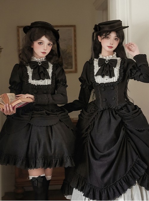 Fog City Jet Lag Series Exquisite Elegant Black Lace Decoration Gorgeous Diamonds Gemstones Classic Lolita Gentleman Bowknot Collar