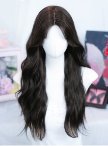 Elegant Black Natural  Mid Split Short Bangs Attractive Long Wavy Curly Hair Lace Style Classic Lolita Wig