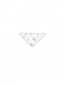 Fresh Pastoral Pink Green Flower Bird Pattern Print Edge Clip Ribbon Sweet Lolita Triangle Scarf